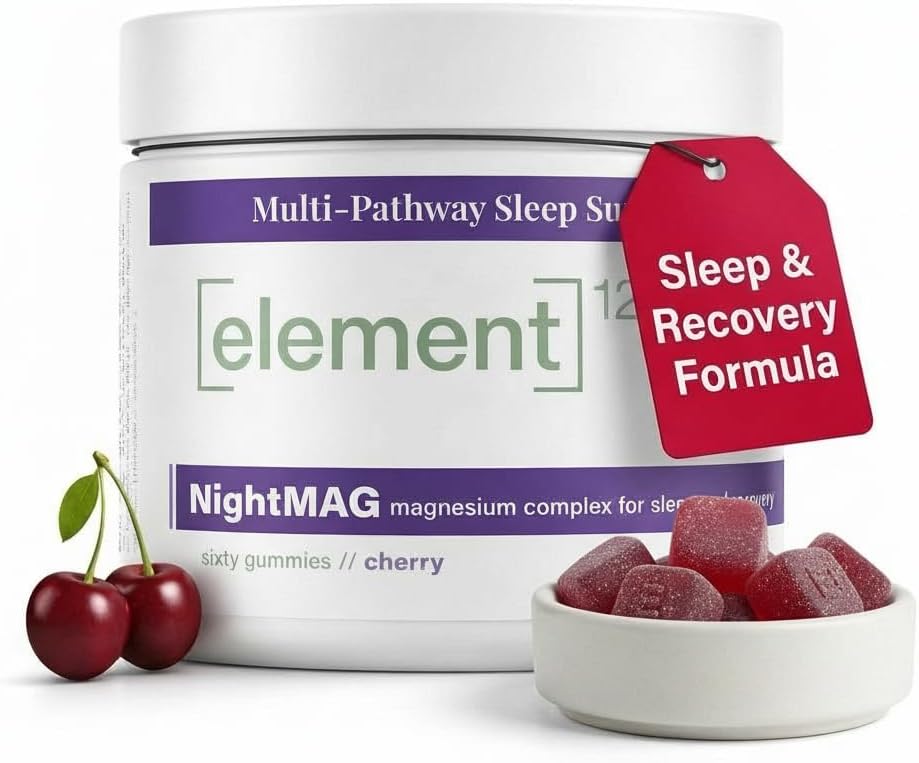 NightMAG Magnesium Glycinate Gummies for Sleep and Recovery; Sugar-Free, Vegan-Friendly and Naturally Flavored; Sleep Gummies for Adults; Magnesium Complex 400mg; 60 Count; 1-Pack (Cherry)