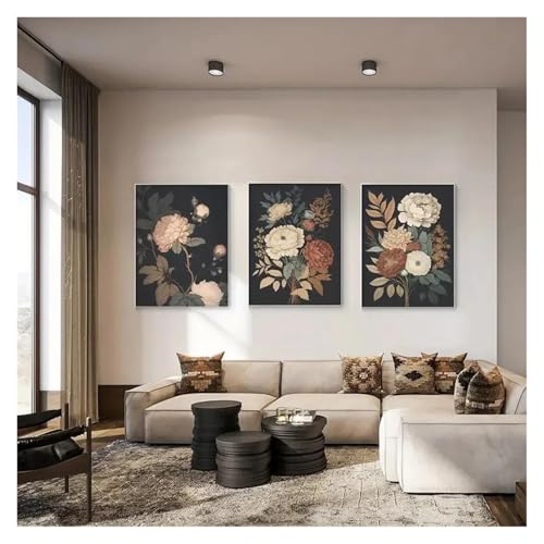 Impression sur toile au style fleurs foncées et art rétro