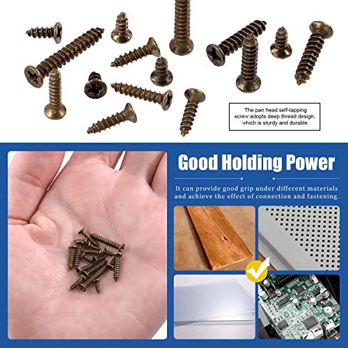 Glarks 1300 piezas tornillos pequeños de madera de 5mm a 16mm juego surtido con cabeza plana cruzada de bronce y acero carbono para muebles y decoración miniatura 4