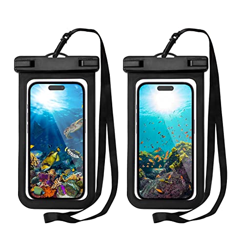 Newellsail 2 Piezas Funda Impermeable Universal Bolsa para Móvil Estanca a Prueba de Agua Funda Subacuática de Doble Sellado para Teléfonos Inteligentes de hasta 6,7 Pulgadas (Negro)