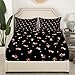 Feelyou Mushroom Bed Sheets Queen Size Cute Mushroom Sheet Set for Kids Girls Boys Cartoon Botanical Black Fitted Sheet Room Decor