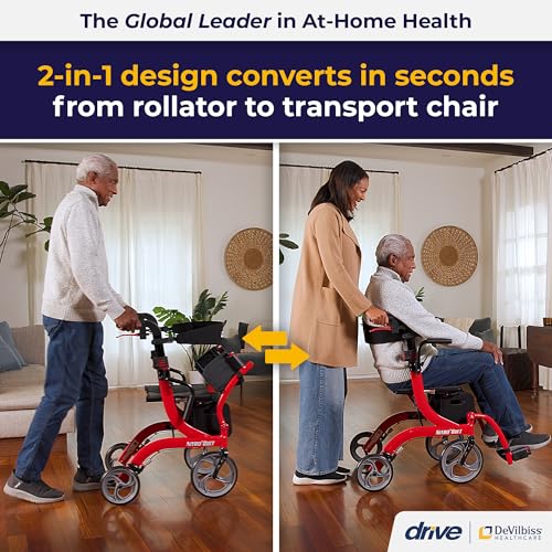 Image of Drive Medical Nitro Duet Dual Function Rollator, Transport Wheelchair, Red
