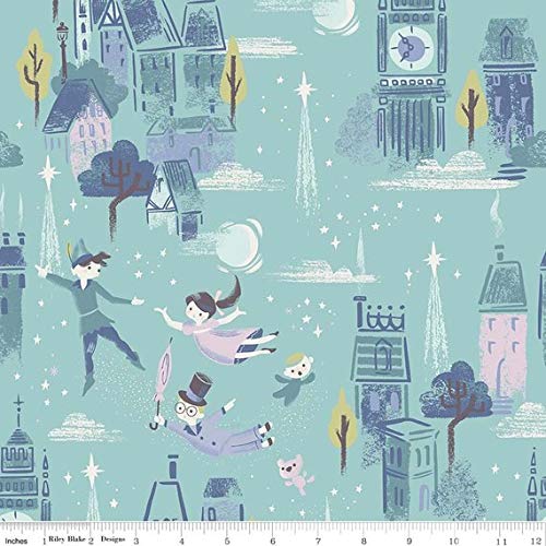 Riley Blake Peter Pan Main Print on Mint from Neverland Collection- 100% Cotton Fabric by The Yard