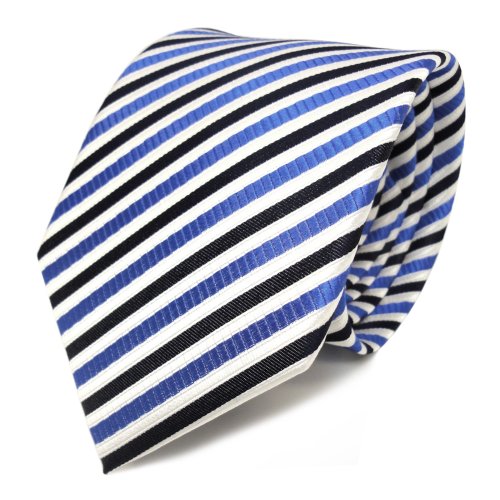 Cravate en soie à rayures bleues TigerTie : confection haut de gamme