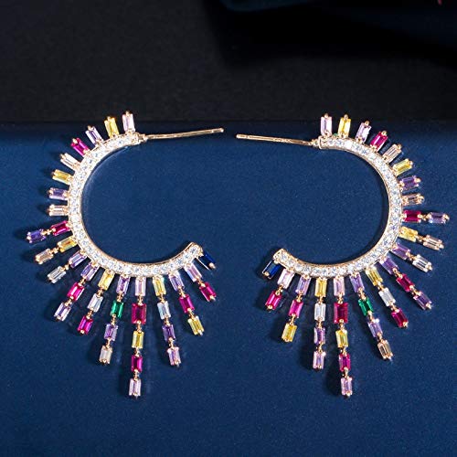 Boucles d'oreilles en zircone de haute joaillerie au pavé multicolore d'exception