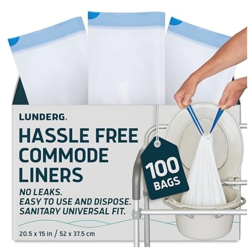 Lunderg Commode Liners - Value Pack 100 Count Universal Fit - Medical Grade Bedside Commode Liners Disposable for Adult Commode Chair, Portable Toilet Bags or Camping Toilet Bags