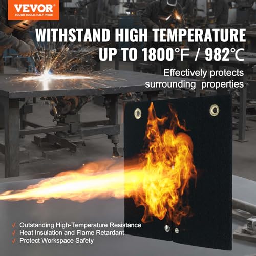 Image of VEVOR Welding Blanket, 12 x 12-inch Carbon Fiber Heat Shield Welding Mat, Up to 1800F Heat Resistant, Flame Protector Pad Plumbing Hole Propane Torch, Soldering Pad with Metal Grommet for Copper Pipe