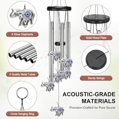 Image of Virekm Memorial Wind Chimes, Angel Wind Chimes for Outside Clearance | Elephant Gifts for Women, Outdoor /Indoor Hanging Decorations for Patio, Porch, Garden Decor, and Backyard (Evil Eye Elephant)