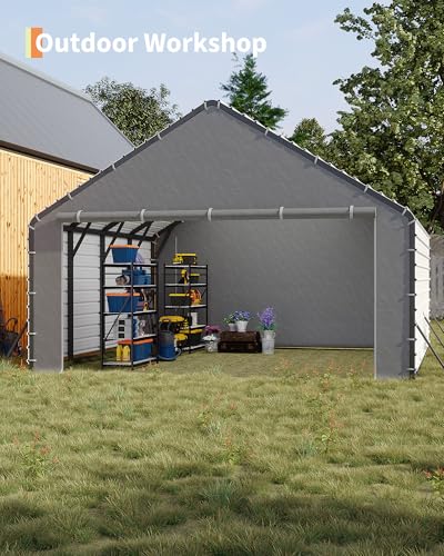 Image of GarveeLife Heavy-Duty PE Enclosure Kit (2-Pack) for Metal Carport - 220gsm Roll-Up Zipper Door Panels for 20x25, 20x20 ft, with Ball Bungees, Gray