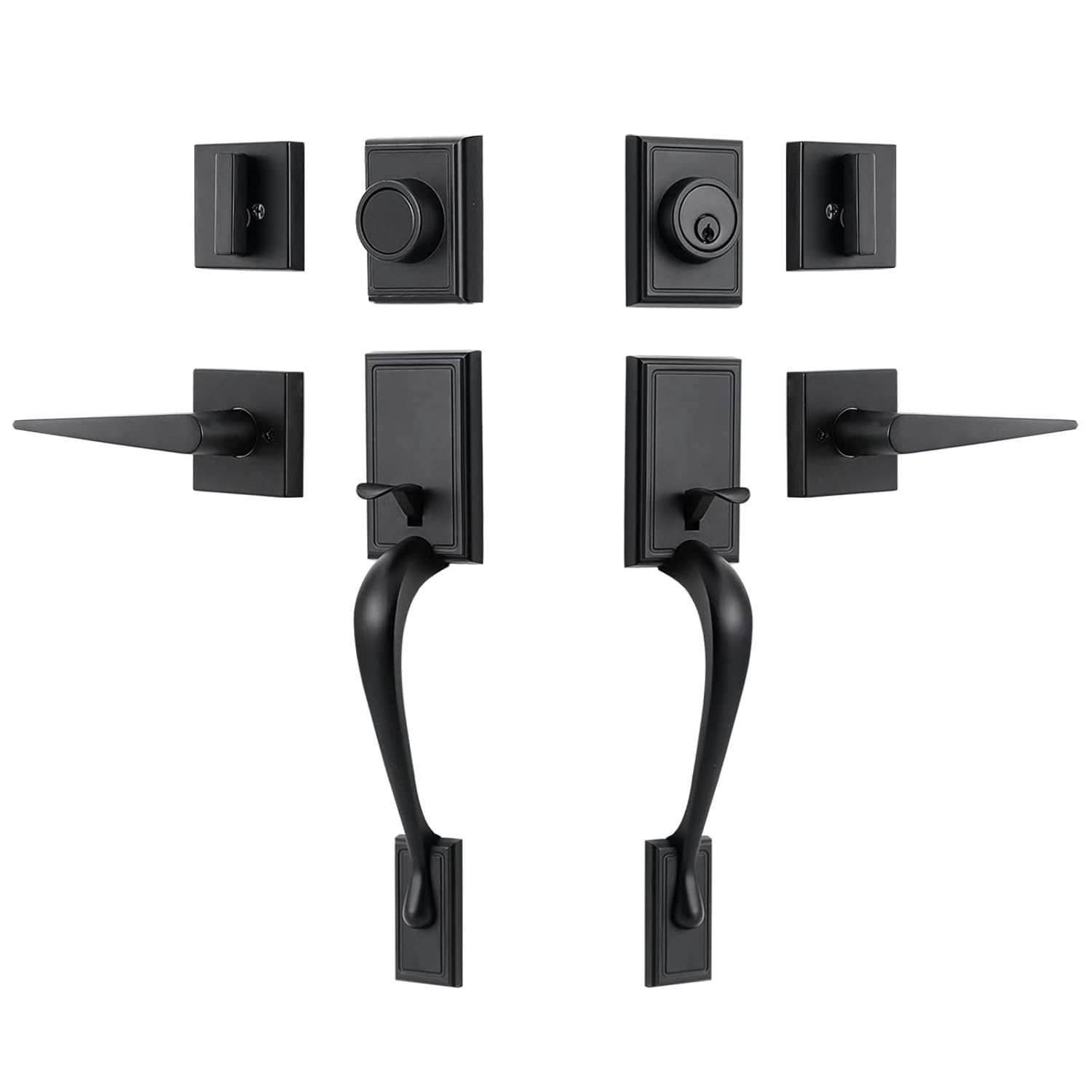 MIRUO Front Door Handle Set Double Door Handle Set with Dummy Heavy Duty Double Door Lock Set, Compatible with Right & Left Handed Doors (Matte Black) (KeyedDummyS118_USAM002)