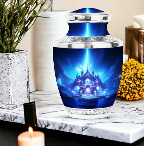 Image of Temple Burial Urns for Adult Human Ashes - Large Personalized Female Urns - Memorial Cremation Urn for Ashes Dad - Customized Funeral Urn for Ashes for Women - 10 Inch Large with Velvet Bag