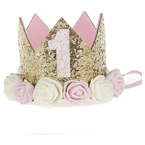 JMITHA Baby Krone Haarband Stirnbänder Baby Mädchen Kids Turban Haarband Stirnband Kopfband Baby schmuck Babyschmuck Babygeschenke & Taufe 1 Jahre alt Geburtstag (Gold-1) Cover