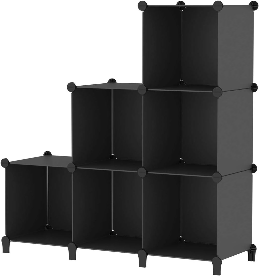 SIMPDIY Storage Modular Cubes 6 Cubes Black (93x93x30cm) Plastic Portable Organizer Bookshelf Shelf Rack