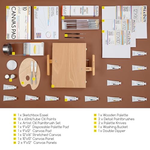 Image of MEEDEN Art Oil Painting Kit: 37Pcs All-in-One Oil Supplies with Easel Box