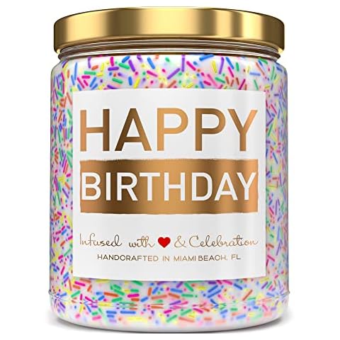 Happy Birthday Candle - Vanilla Birthday Cake Scent with Sprinkles Cute Birthday Gifts for Women Ideas, Made in USA, 9 oz - Cool Unique Bday Gift for Her, Best Friend, Men Cover