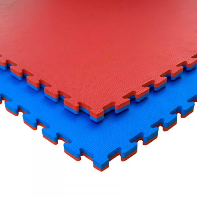 Tatami – Suelo de Tatami Profesional para Artes Marciales, CrossFit, Gimnasios y Entrenamiento Funcional (Azul y Rojo, 20 MM)