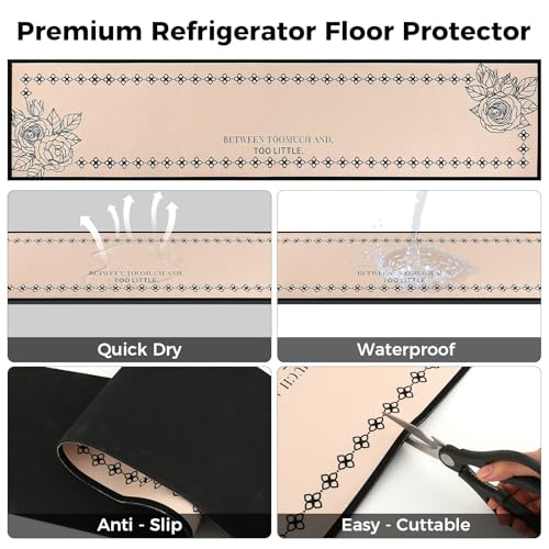 Image of Fridge Mat - 9.1 inch x 38.6 inchRefrigerator Mats with Water Absorbent, Leak-Proof Rubber Backing, Easy to Clean, Bohemian Design, Protect Floors from Spills (Rose)
