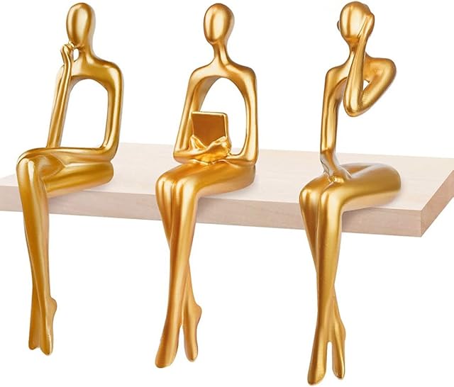 3Pcs Gold Abstract Figurines Ornaments Thinker Statue Gold Abstract Art Sculpture, Abstract Thinker Sculpture Creative Resin Figurine Characters Crafts Ornaments for Home Office Table Desktop Decor
