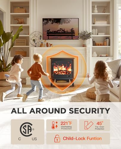 Image of Silonn Electric Fireplace Heater, Quick Heating Portable Fireplace with App & Remote,24″ Electric Corner Fireplace Low Noise with 5 Brightness Levels,Temp Control & Timer for Living Room,Bedroom,Black