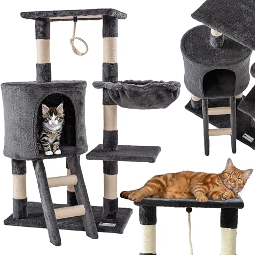 Rea, PuppyJoy Katzenkratzbaum mit Mehreren Ebenen Pj-045 75CmGrey, Spiel, Schlaf und Kletterparadies für Stubentiger - 75X30X75CM