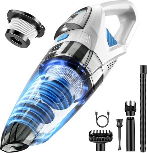 Topipop Handstaubsauger Akku mit 25000Pa Starke Saugkraft,Kabelloser Staubsauger mit HEPA-Filter & Aufsätzen–Leichter Autostaubsauger für Tierhaare,Teppich Haus,Büro,Küche