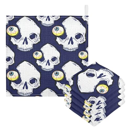 Nander 5Pack Baby Muslin Washcloths,Skull with Exploding Eyes Soft Face Cloths for Newborn, Absorbent Bath Wash Cloths, Wipes, Burp Rag,Toddlers Essentials Stuff, Baby Registry as Shower