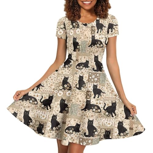 Image of AFPANQZ Womens Casual Summer Lightweight Vintage Dress Short Sleeve Midi Dress Knee-Long Luxury Formal Dress