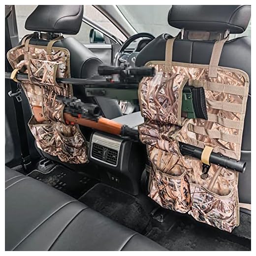 2PCS Tactical Car Seat Back Gun Rack Holder Organizer with Molle Panel Hanging Hook, Front Seatback Cover Storage Bag for Hunting Rifle Shotgun Universal Fit Vehicles SUV Truck MPV Pickup (Camou)