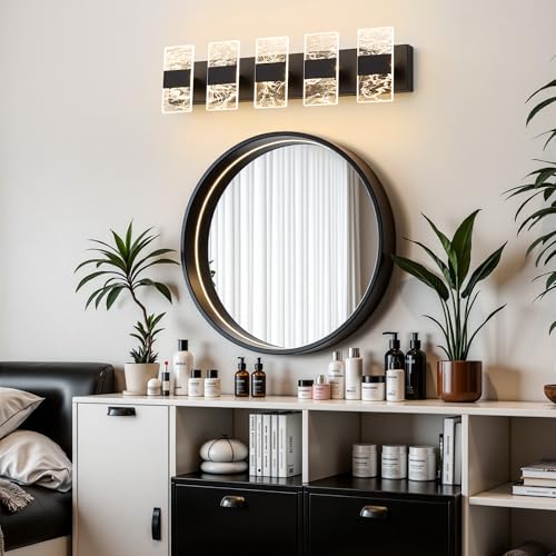 Image of Modern LED Bathroom Light Fixtures Dimmable 5-Light Black Vanity Light