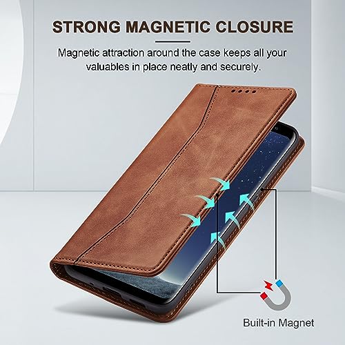 Image of Jasonyu Mobile Phone Case for Samsung Galaxy S8 Leather Flip Foldable Shockproof Magnetic Premium PU Leather Stand Function Card Slots Protective Flip Case for Samsung S8, Brown