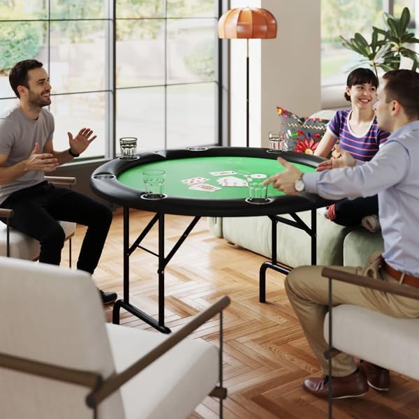 Foldable Poker Table Top, 47.2" X 30.3"H Portable Card Game Table with Cup Holders, Multi Folding Game Table for Texas Holdem, Blackjack, Home Games Nights, Family Games Tables