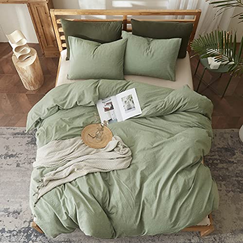 Otob Soft Sage Green Duvet Cover Girls Twin Aesthetic Bedding Sets Washed Cotton Comforter Cover 3 Piece With 2 Pillow Shams Kids Boys Teen Lightweight Reversible (Twin,Sage Green) #TOP7
