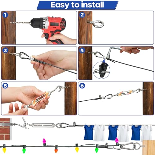 TooTaci Kit de Cable de Acero Inoxidable Recubierto de Vinilo Negro 1/8", 200 pies, Tensores M5 para Cables miniatura 6