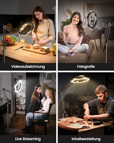 Neuest Ringlicht Overhead mit Stativ Handy,Evershop 10” Handy Stativ mit Ringlicht Ringlampe Ringleuchte Lichtring mit Fernbedienung,LED Ring Light für YouTube Tiktok Smartphone Laptop Videokonferenz