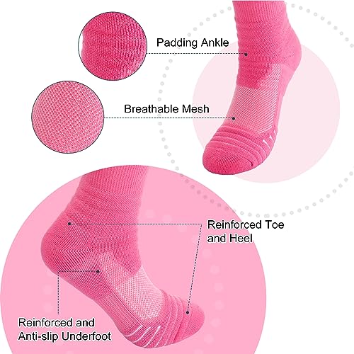 Kigeli 8 Pairs Pink Football Scrunch Socks Bulk Extra Long Youth Calf Compression Sports Sock for Men Women, Breast Cancer3