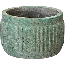 Maceteros De Piedra Baratos LOLAhome Macetero Estriado de Cemento Turquesa de Ø 21x14 cm