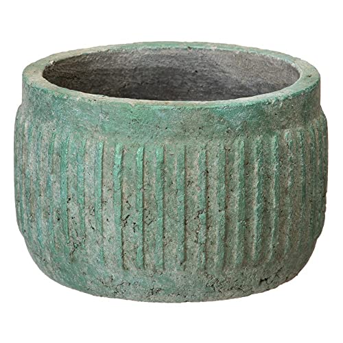 LOLAhome Macetero Estriado de Cemento Turquesa de Ø 21x14 cm