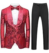 UNINUKOO Mens Suit Slim Fit 3 Piece Jacquard Suit Tuxedo 1 Button Shawl Collar Wedding Formal Tux