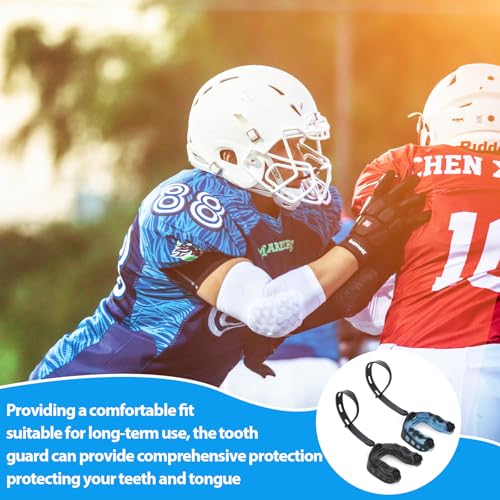 2 Stücke Mundschutz Football Sport Mundschutz Premium Mundschutz Mundschutz mit Riemen Sport Zahnschutz，Athletics Mundschutz Mit Riemen für American Football, Boxen, Kickboxen, Hockey(Blau Schwarz)