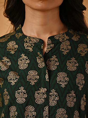 Image of rangita Green Rayon Calf Length Printed Front Slit Kurti for Women | Kurta for Women