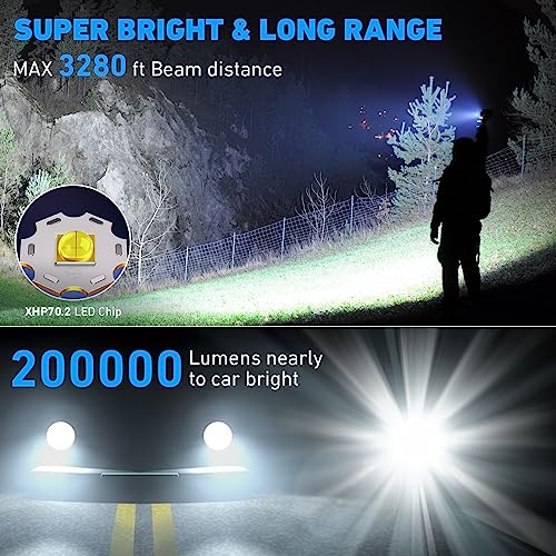 Led Brightest Flashlights High Lumens Rechargeable, 200000 Lumens Super Bright Flashlight High Powered Flashlights, Waterproof Flash Light With Cases For Emergency Camping (2Pcs) #TOP1