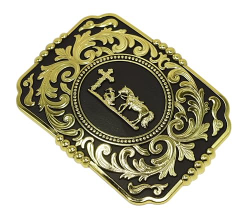 Image of Moranse Cross Cowboy Kneeling Prayer Horse Zinc Alloy Belt Buckles