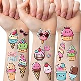 Ice Cream Temporary Tattoos for Kids - 208 Pcs Dessert Fake Tattoo for Birthday Party Decorations, Sweet Favors Supplies for Boys Girls School Prize(8 Sheets)