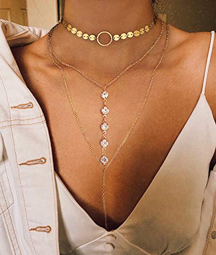 Suyi Stylish Layered Sequins Choker Necklace with Thin Long Chian Pendant for Women Lady2