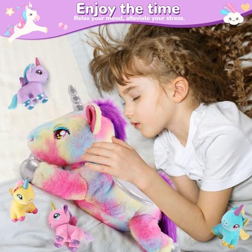 Image of 5 Pieces Unicorn Stuffed Animals - 1 Mommy Stuffed Unicorn with 4 Babies - Unicorns Gifts for Girls Ages 3-8, Unicorns Plush Toys for Christmas, Valentine's, Birthday Gifts (Rainbow)