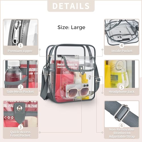 Image of SPODEARS Clear Crossbody Bag for Stadium, Concert, Festival & More - Adjustable Shoulder Strap & Bottle Holder