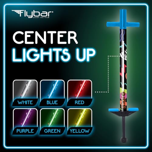 Image of Flybar Jolt Pogo Stick for Kids, Perfect for Beginners w /Foam-Covered Metal Frame, Handles & Padding, Non-Slip Foot Pads, Wide Tip, Outdoor Active Play Toy for Boys & Girls, Ages 6+, Retro Rocket LED