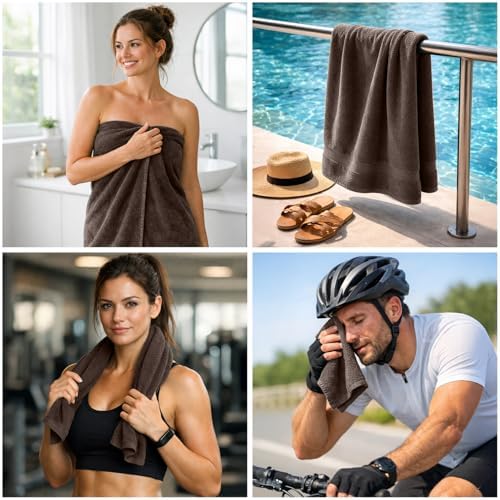 Dan River 100% Ring Spun Cotton 8-Piece Towel Set, Brown, 2 Bath Towels, 2 Hand Towels and 4 Washcloths, 550 GSM - Soft and Absorbent for Bathroom, Spa, and Gym - 2