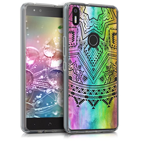 kwmobile Funda Compatible con bq Aquaris X5 Plus - Carcasa de TPU y Sol Azteca en Multicolor/Rosa Fucsia/Transparente