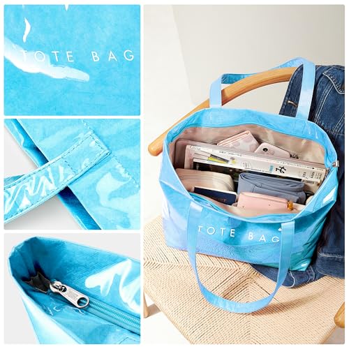 Image of KALIDI PVC Zipper Tote Bag, Jelly Kraft Paper Beach Bag Large Hobo Carry All Travel Shopping Handbag Plastic Shoulder Bag